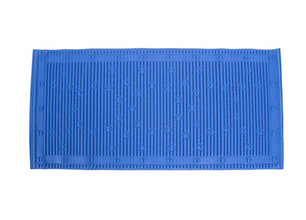 Anti-slip blue bath mat with textured surface and strong suction cups for safety and comfort.